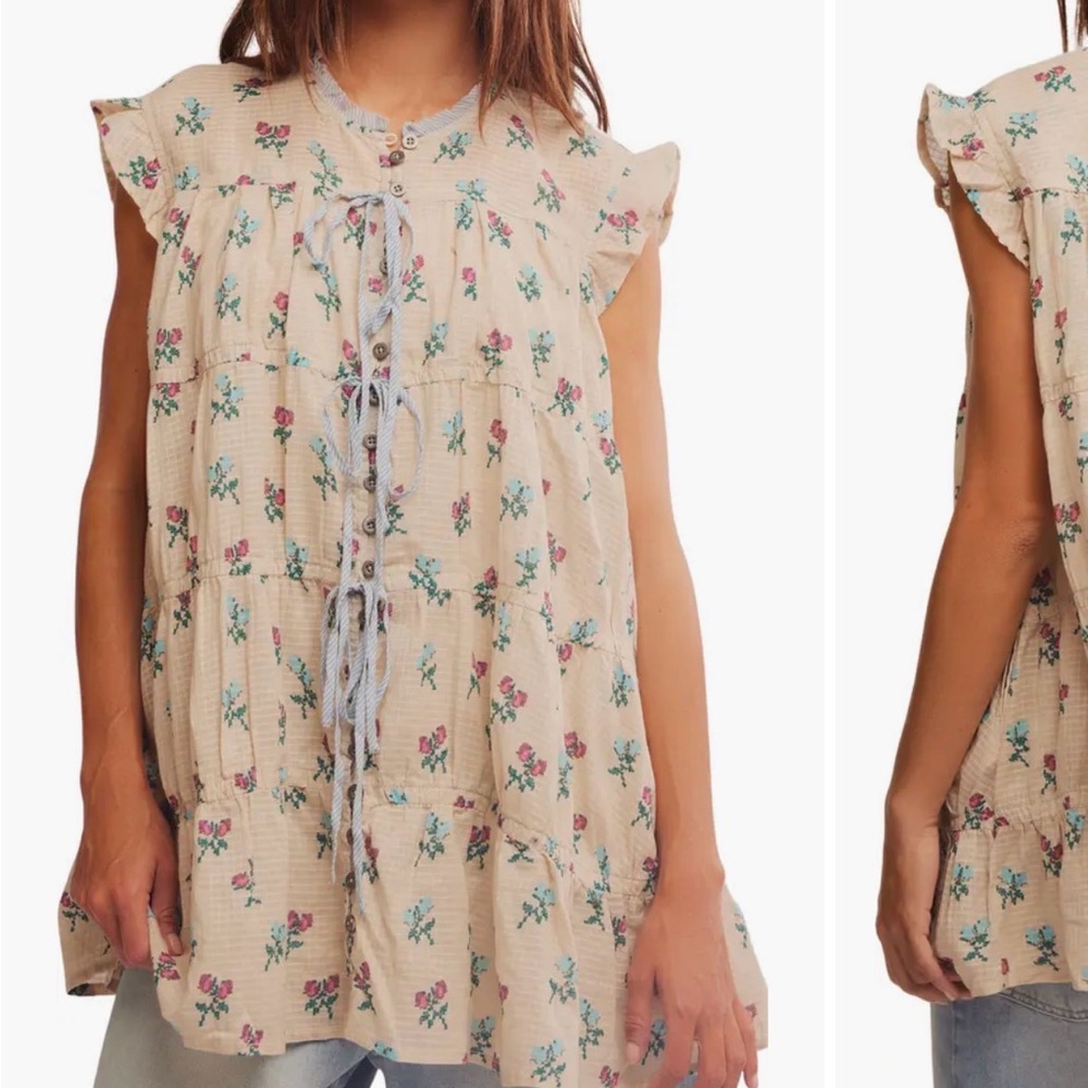 Free People Cream Floral Tunic
